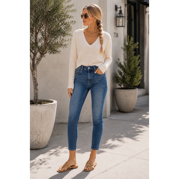 MOTHER Denim - Mother High Waisted Looker Crop Skinny Jeans Pardon My French Blue Size 29